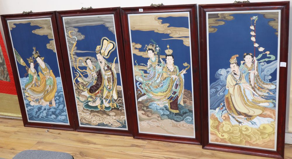 A set of four Asian panels, 103 x 50cm